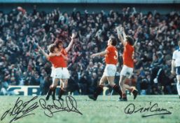 Autographed Man United 12 X 8 Photo : Col, Depicting Gordon Hill Celebrating With Teammates Forsyth,