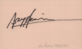 Anthony Hopkins signed 5x3 inch orange card and 10x8 inch vintage black and white photo. Good
