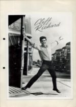 Cliff Richard signed 10x8 inch black and white vintage photo affixed to A4 card. Good Condition. All