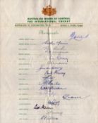 Australian Board of Control for International Cricket signature sheet (Australian XI Coronation
