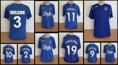 Football Everton shirt collection 7 signed replica home shirts players past and present includes