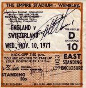 Football. Bobby Moore, Geoff Hurst and Roger Hunt Signed England Vs Switzerland 10th November 1971