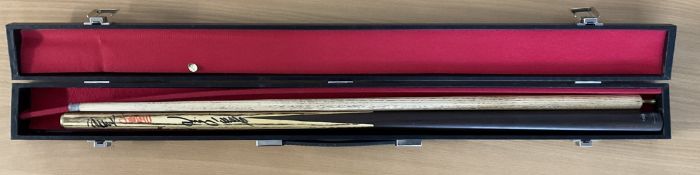 Snooker Legends multi signed cue and case signatures include Ronnie O'Sullivan, Jimmy White, Shaun