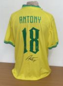 Antony signed Brazil replica home shirt signature on reverse. Size Large. Good Condition. All signed