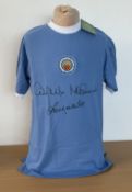 Football Autographed Manchester City 1972: A Replica Shirt Depicting Manchester City's Iconic Home