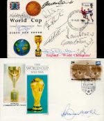 England 1966 Full Team signed on 2 covers. 1986 Tuvalu World Cup cover signed by Bobby Moore and a