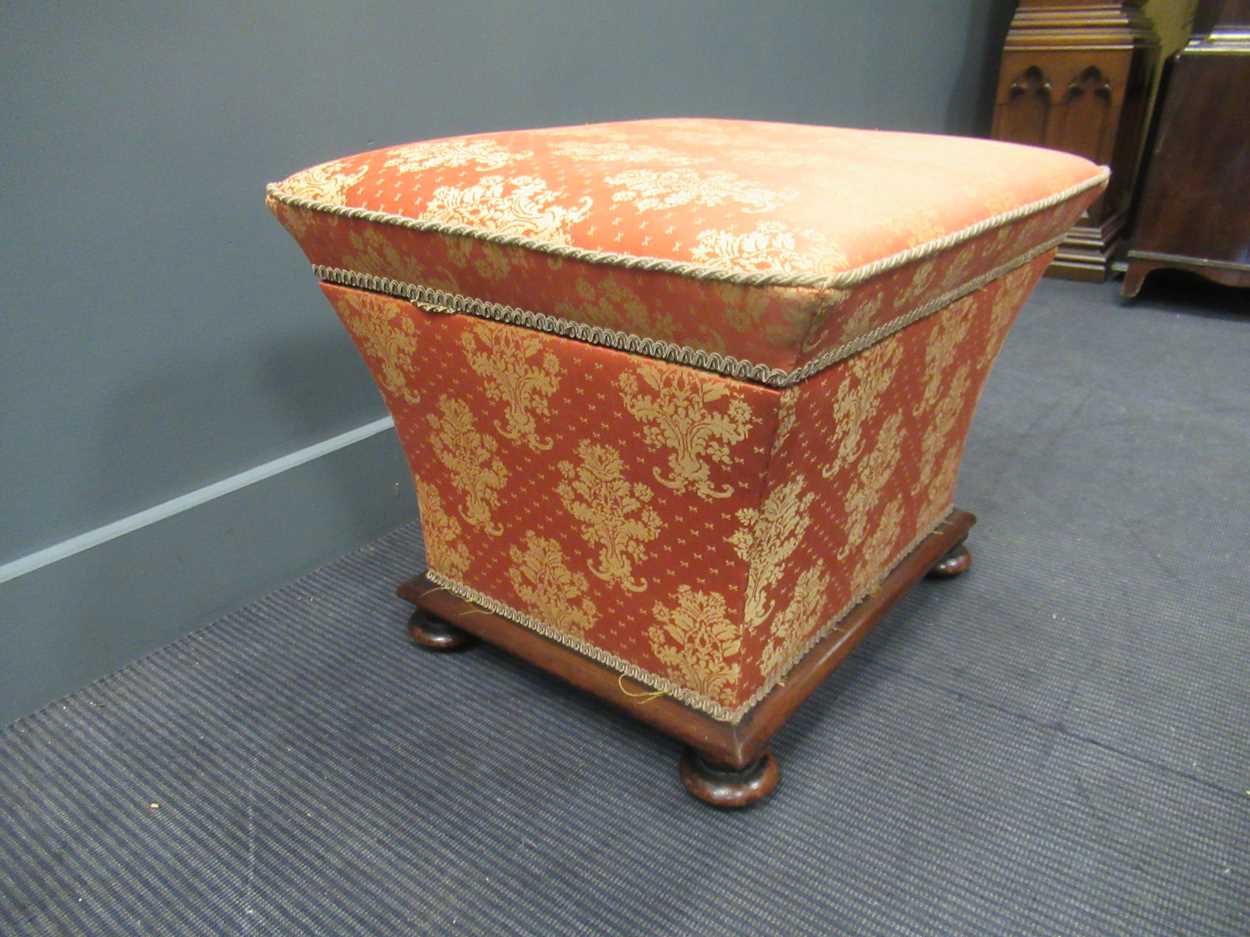 A Victorian walnut ottoman on squat bun feet 49 x 54 x 64cmBearing makers label 'J.FERRIS' - Image 7 of 11