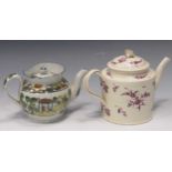 A Leeds creamware teapot and cover, decorated with puce floral sprays, 20cm wide; an early 19th