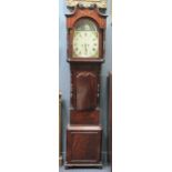 A 19th mahogany long case clock, the painted arched dial depicting a maritme scene. D. Shaw,