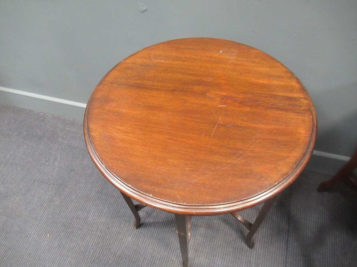 An Edwardian banded shaped top occasional table 73 x 71 x 71cm and two others 72 x 59cm and 70 x - Image 2 of 4