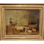 Edmund Bristow (1787-1876)Shepherd and his dog admiring their flockoil on panel22 x 30cm (33.5 x