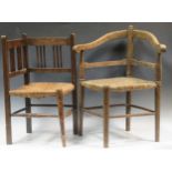 Two 19th century child's corner rush seated chairs