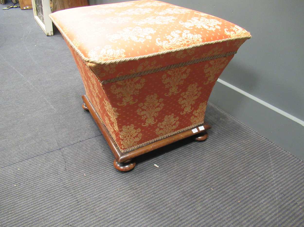 A Victorian walnut ottoman on squat bun feet 49 x 54 x 64cmBearing makers label 'J.FERRIS' - Image 5 of 11