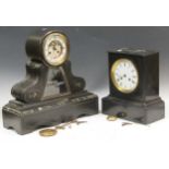 Two Victorian slate mantle clocks