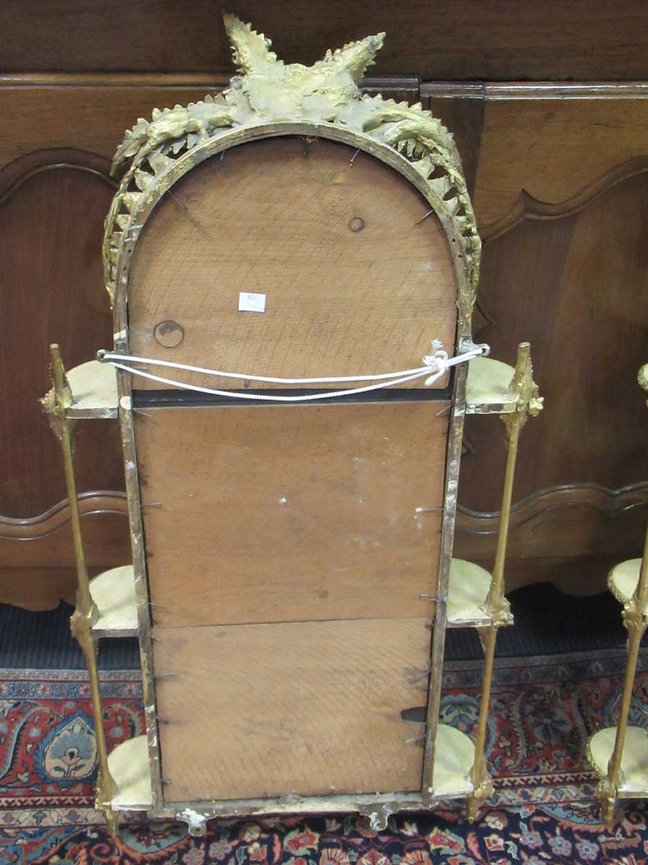 A near pair of Victorian gilt wall-mounted mirror backed etageres, with fern leaf crests and three - Image 16 of 21