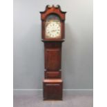 A George III oak and mahogany cross banded longcase clock, the arched dial inscribed John Bromwich