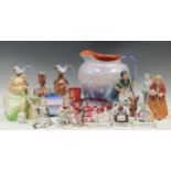 Various ceramic figures including Royal Doulton Old Mother Hubbard and Teatime, Sitzendorf