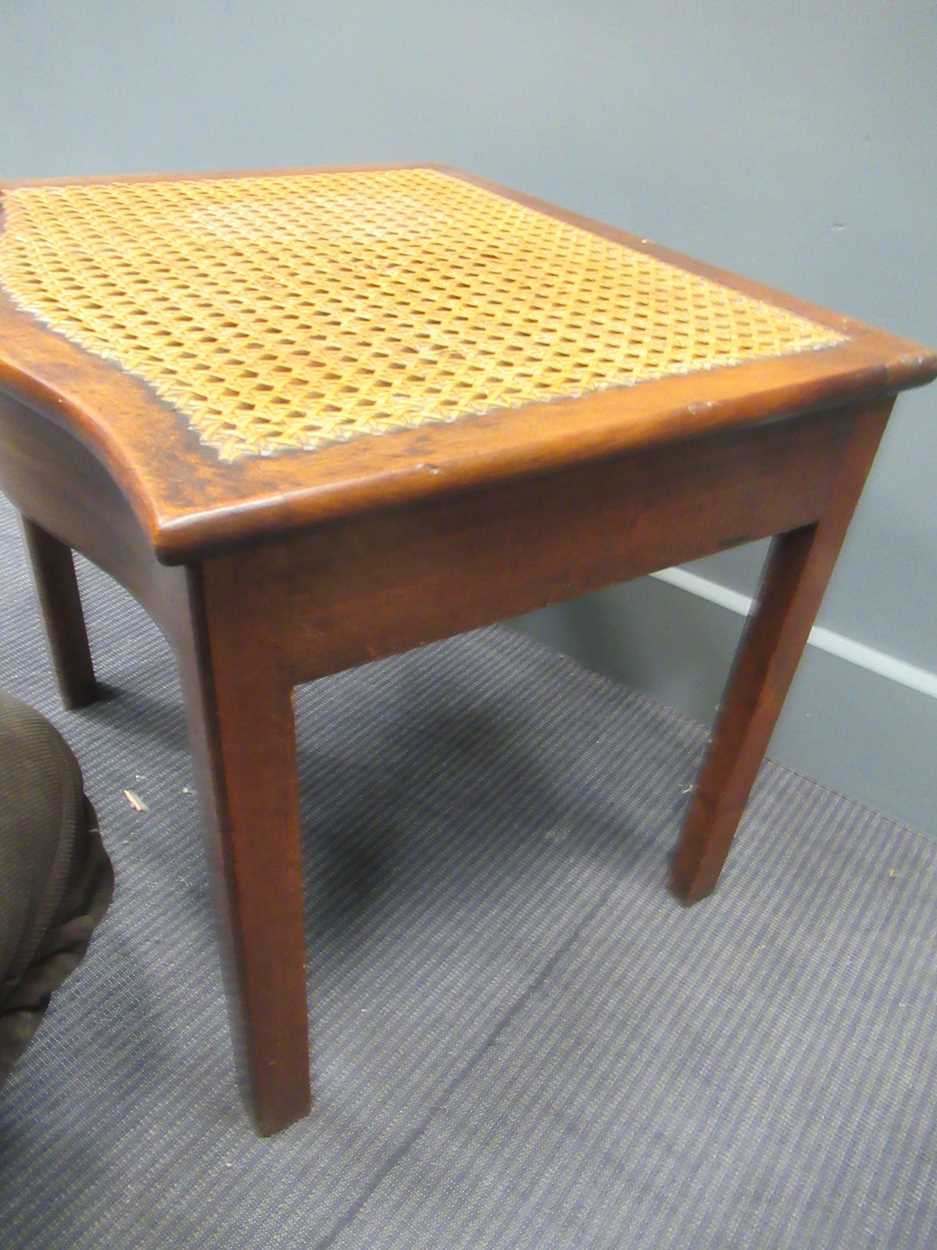 A cane work mahogany stool, 19th century, the serpentine hinged seat enclosing a smaller - Image 4 of 11