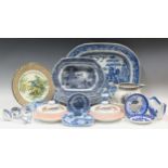 A collection of 19th century/early 20th century blue and white china, including platters, plates and