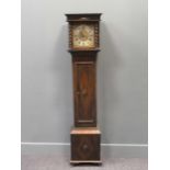 A small oak longcase clock, the hood with barley twist columns, brass dial, eight-day movement,