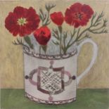 Debbie George, Still life of poppies in a mug signed (lower right) acrylic on board, 13 x 13cm;