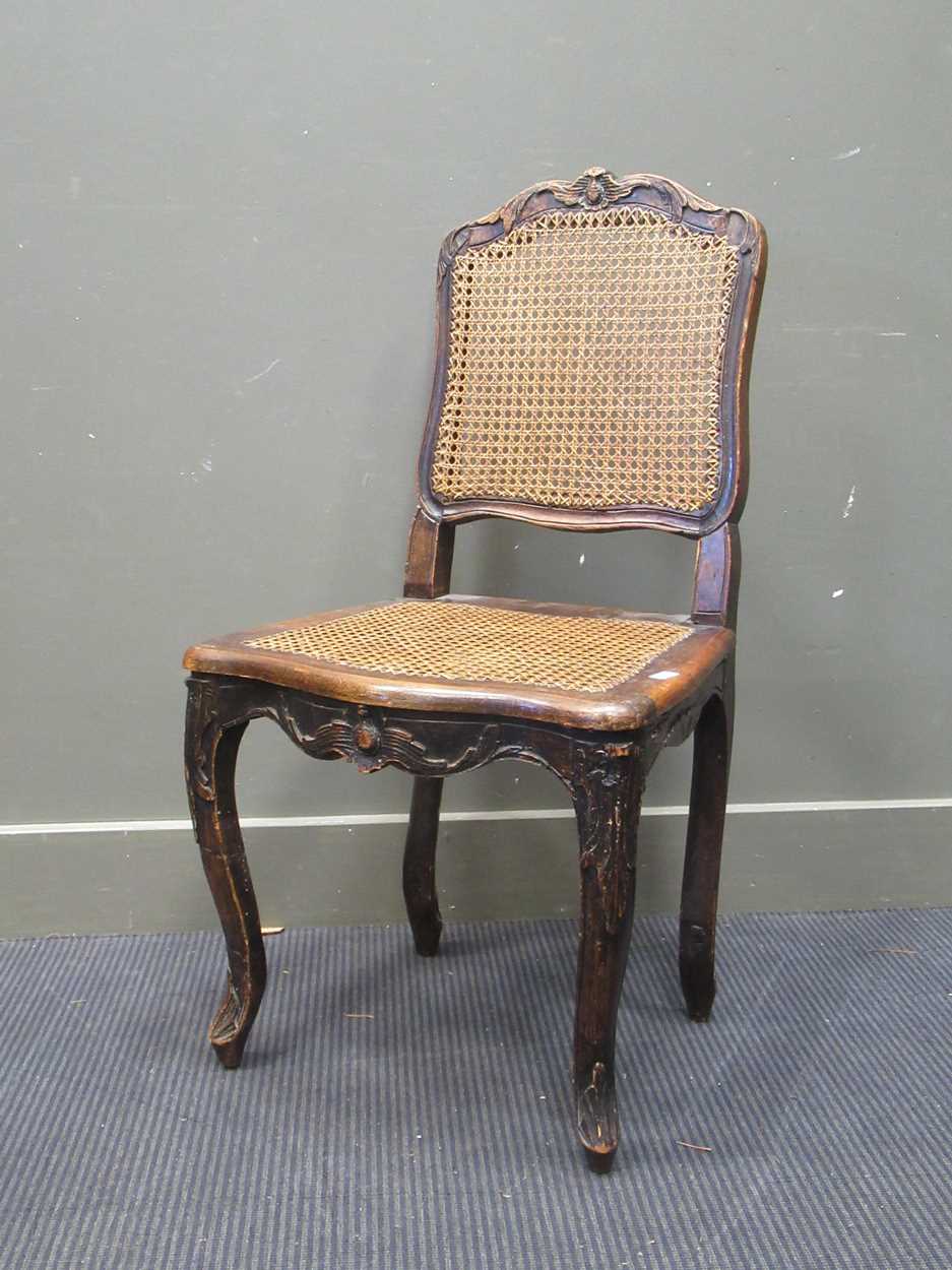 A match set of five French Louis XV style carved frame caned chairs - Image 2 of 6