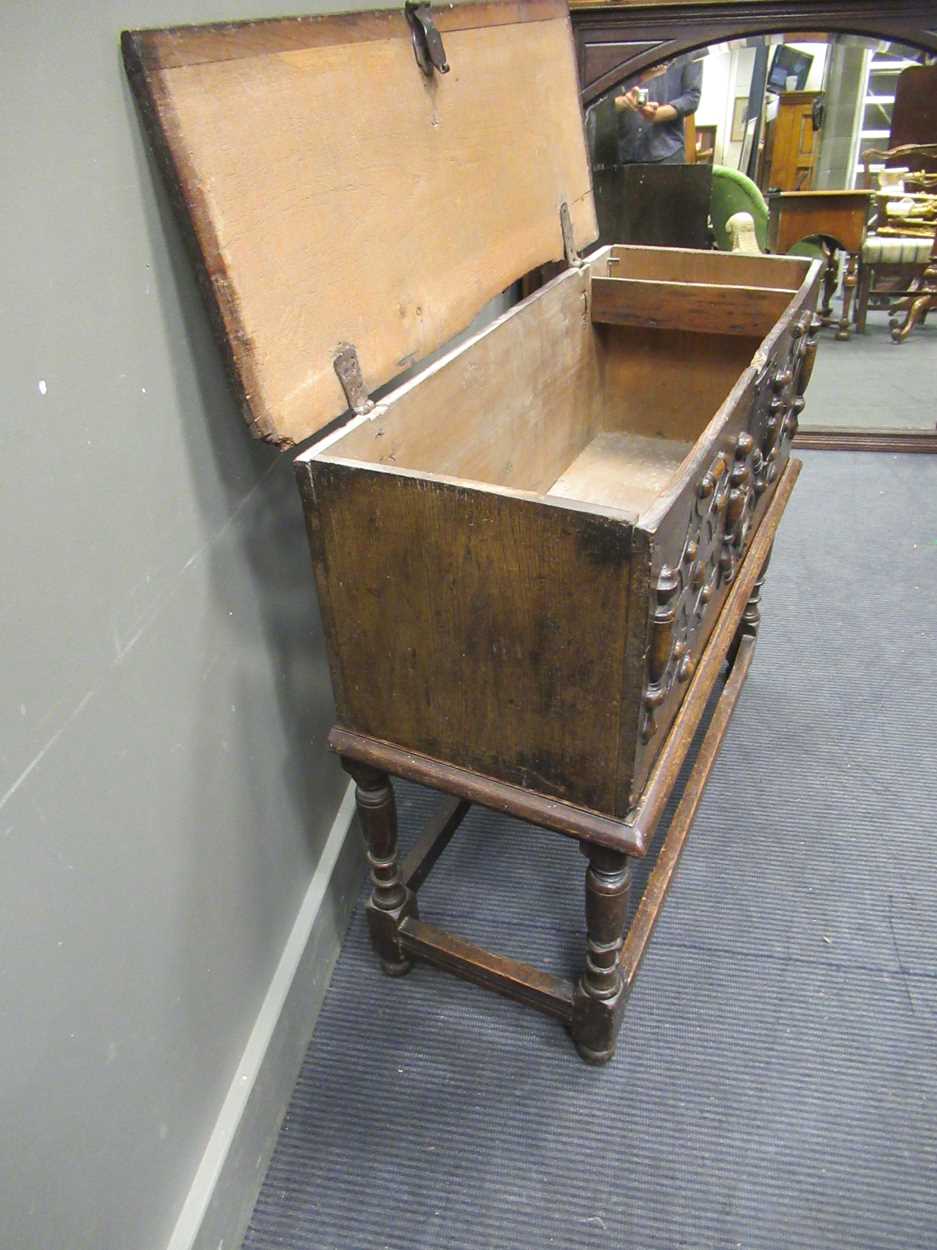 An 18th century oak plank chest on stand, with split baluster decoration, 82 x 93 x 37cm - Image 5 of 8