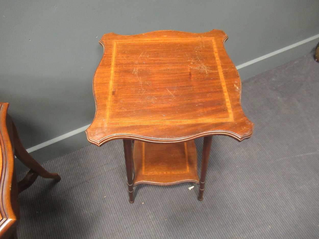 An Edwardian banded shaped top occasional table 73 x 71 x 71cm and two others 72 x 59cm and 70 x - Image 4 of 4