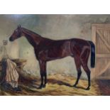 British SchoolPortrait of a chestnut hunter in a stable initialled indistinctly lower rightoil on