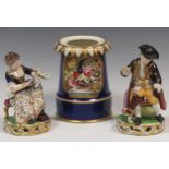 A pair of Bloor Derby figurines of a lady and gentlemen; a Bloor Derby pastille burner
