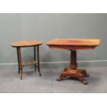 An Edwardian inlaid oval two-tier occasional table and a Victorian crossbanded rectangular centre