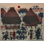 Taizo Minagawa (1917-2005) Village Scene, Japan woodblock 25 x 29cm