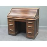 An oak roll top desk, early 20th century, 113 x 122 x 66cm