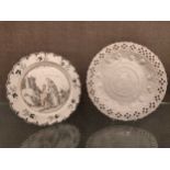 A creamware plate depicting John the Baptist together with a salt glaze plate with a basket weave