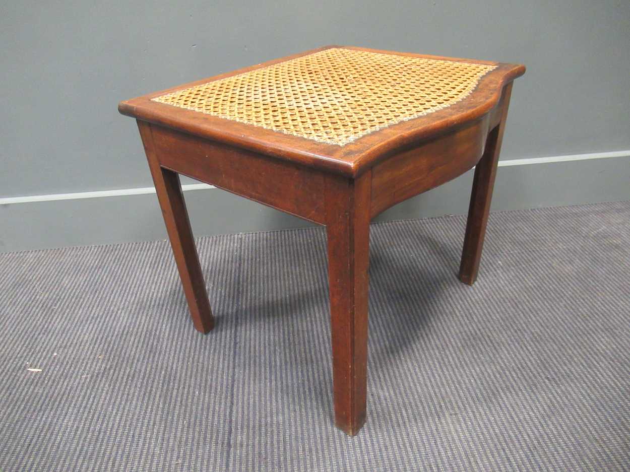A cane work mahogany stool, 19th century, the serpentine hinged seat enclosing a smaller - Image 5 of 11