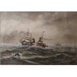 M.E. Adams (fl.1901-1929)steamships and shipping in rough waters signed and dated 'M E Adams