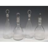Two pairs of 19th century glass decanters, tallest 32cm high Minor chipping and abrasions to all