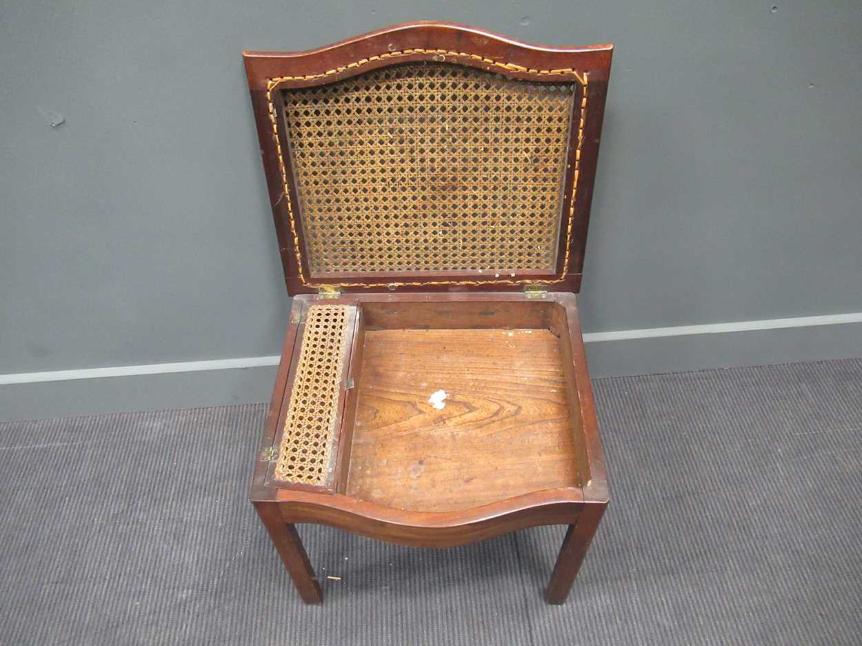 A cane work mahogany stool, 19th century, the serpentine hinged seat enclosing a smaller - Image 8 of 11