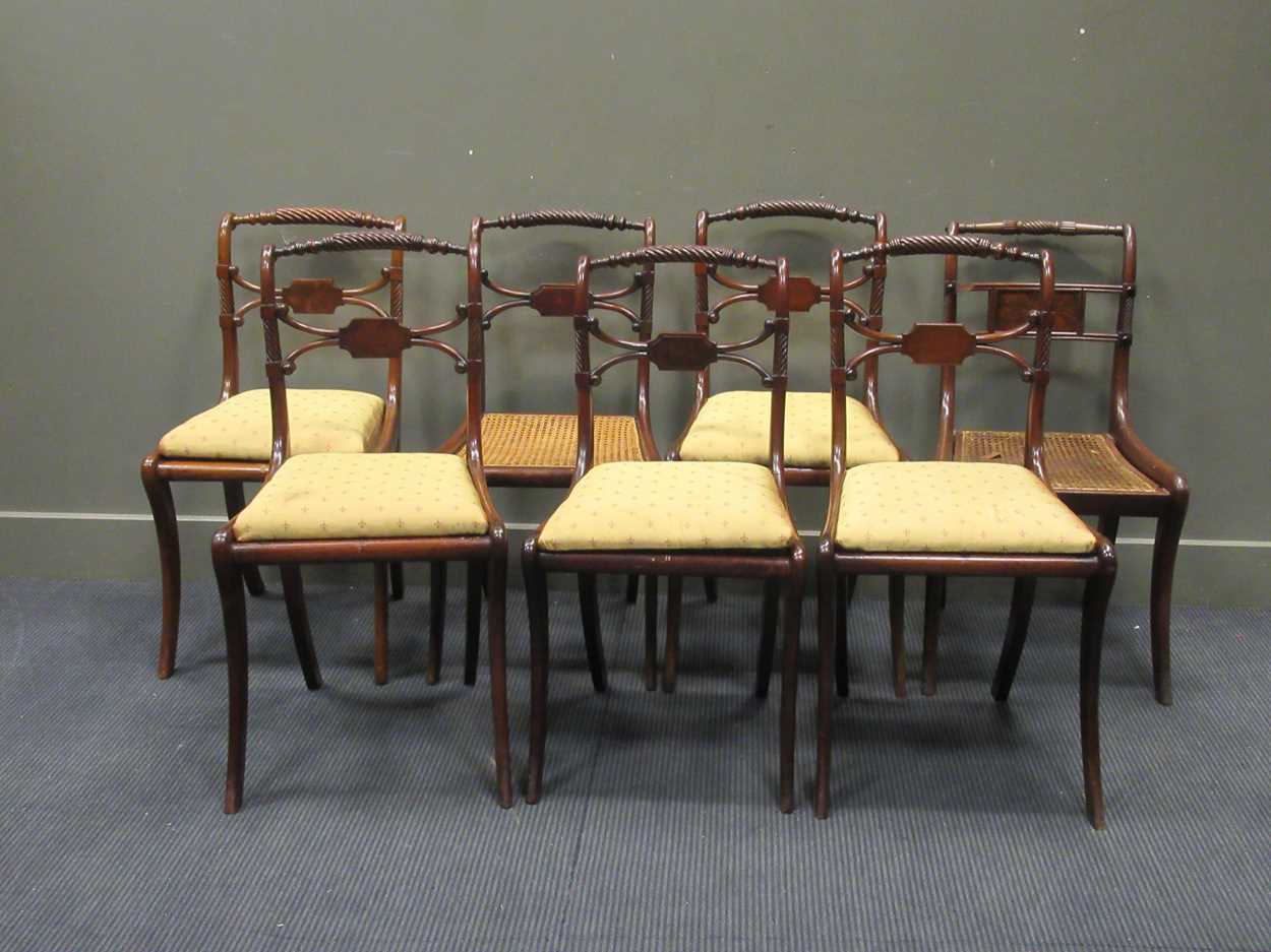 A set of four Regency caned dining chairs with ropetwist backs and sabre legs, a pair of chairs of - Image 2 of 2
