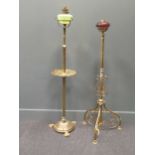 Two Victorian brass oil standard lamps, 138cm and 148cm high