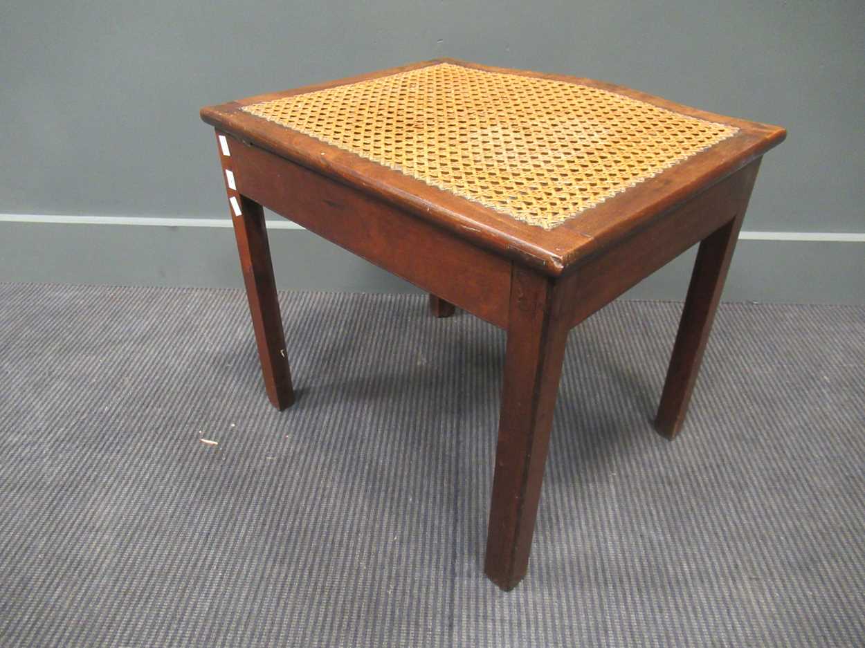 A cane work mahogany stool, 19th century, the serpentine hinged seat enclosing a smaller - Image 7 of 11