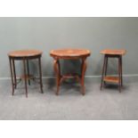 An Edwardian banded shaped top occasional table 73 x 71 x 71cm and two others 72 x 59cm and 70 x