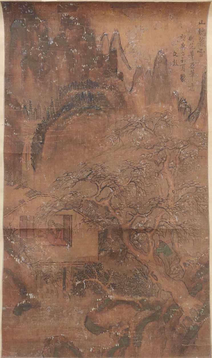 Three Asian works on silk together with three ink on rice paper, the largest of which is 220 x 55cm - Image 3 of 6