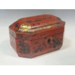 A Regency chinoiserie decorated tea caddy, 22 x 21 x 14cm