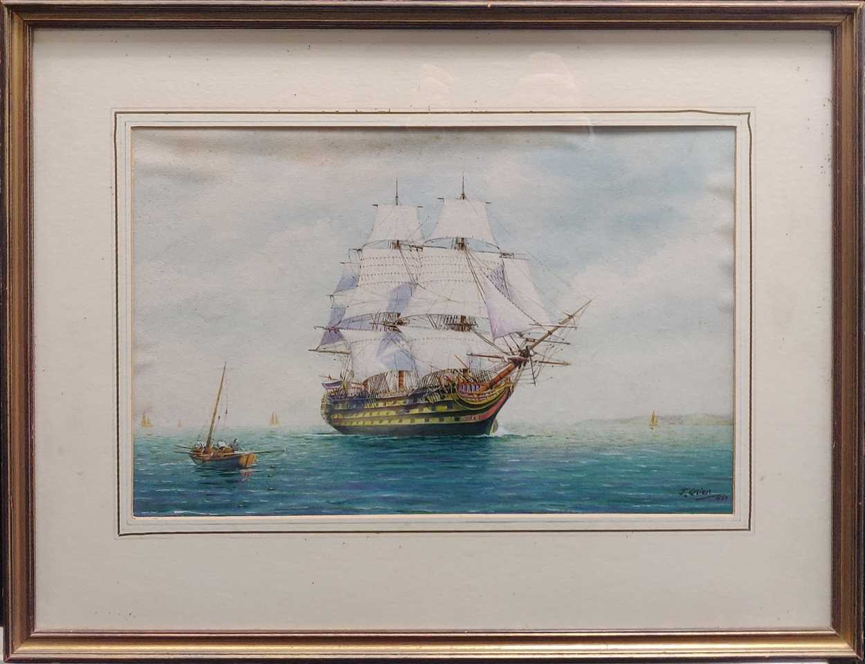 J. GrierSailing ship at sea signed and dated 'J. Grier 1857' (lower right)watercolour, pen and ink - Image 2 of 10