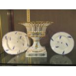 Two Meissen plates and Spanish ceramic pierced vase 27.5 x 29.5cm