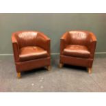 A pair of Art Deco-style leather tub chairs, the rounded backs and upholstered seats in conker brown
