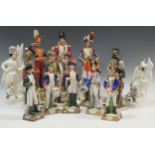 A collection of bone china model soldiers, including Capo di Monte type, hand painted, 20th century,