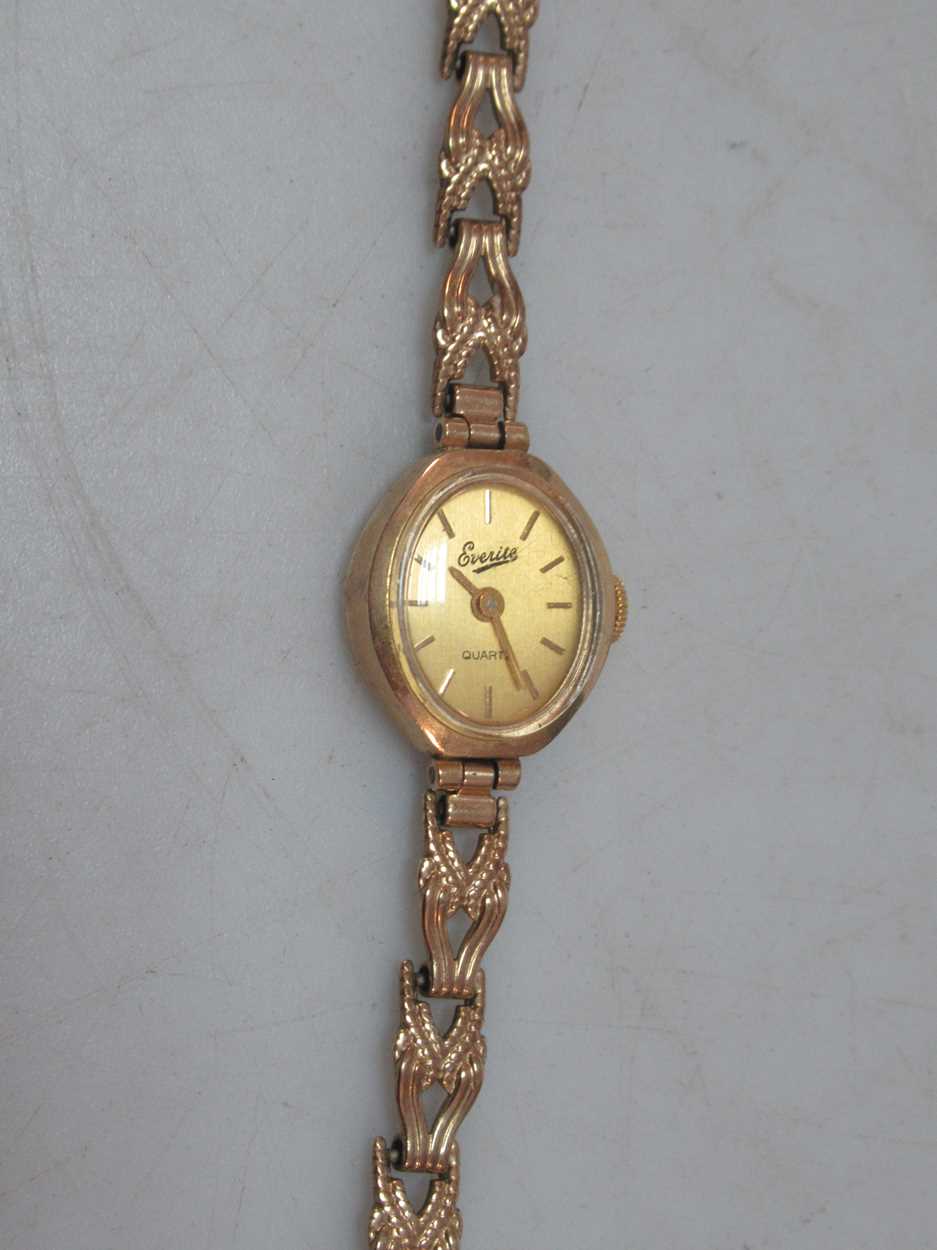 An everite watch stamped '375', a bracelet section tested as 9ct gold, a hallmarked 9ct gold - Image 2 of 3