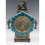 A Chinese style ceramic mantel clock by W. C. TRIMNELL PARIS, the hexagonal painted body